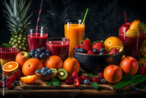 still life with fruits and juice
