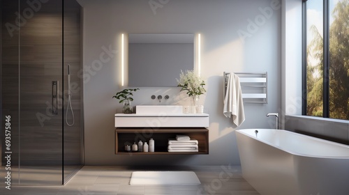modern bathroom inspired by Nordic design. AI generated © ZenVista 