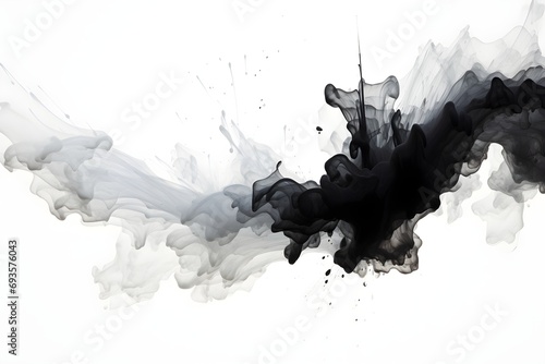 Abstract ink splatters in monochromatic tones come together in a dynamic dance