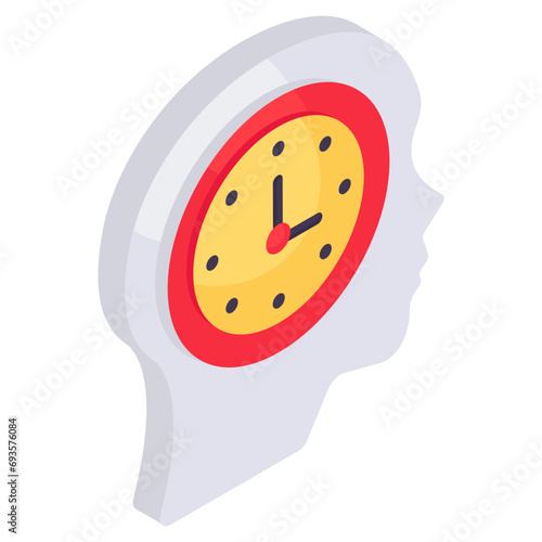 An icon design of punctual employee, clock inside mind