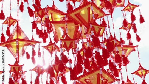 Tung or amazingly colorful flag, Northeastern Thailand flags that are used to decorate temples or important events. A symbol of superstitious beliefs of Isan people in Thailand, religion and belief