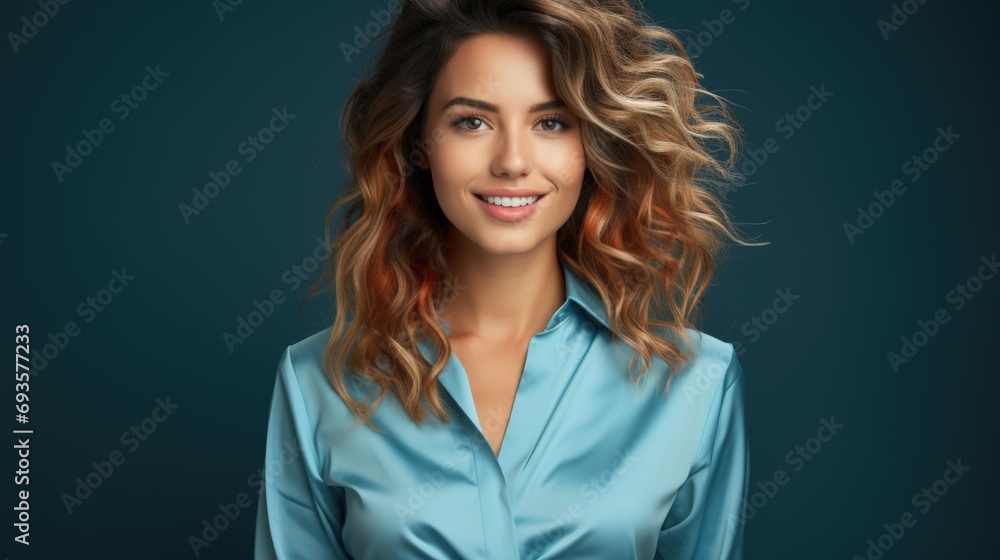 Radiant style: a young, fashionably dressed woman poses in a studio, showcasing elegance, confidence, and trendsetting allure Radiant style: a young, fashionably dressed woman poses in a studio, showcasing elegance, confidence, and trendsetting allure