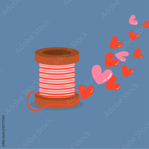 Flat Design Illustration with Thread and Love Background 