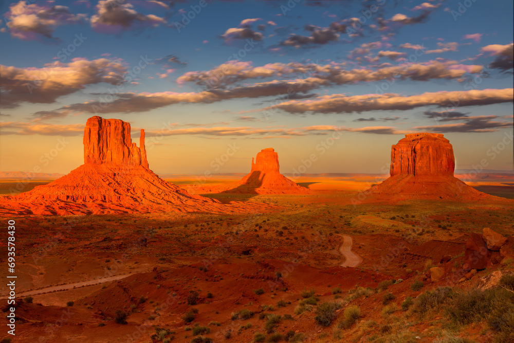 Signature view over the Monument Valley at sunset