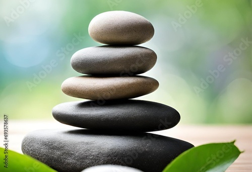 zen stones on green background