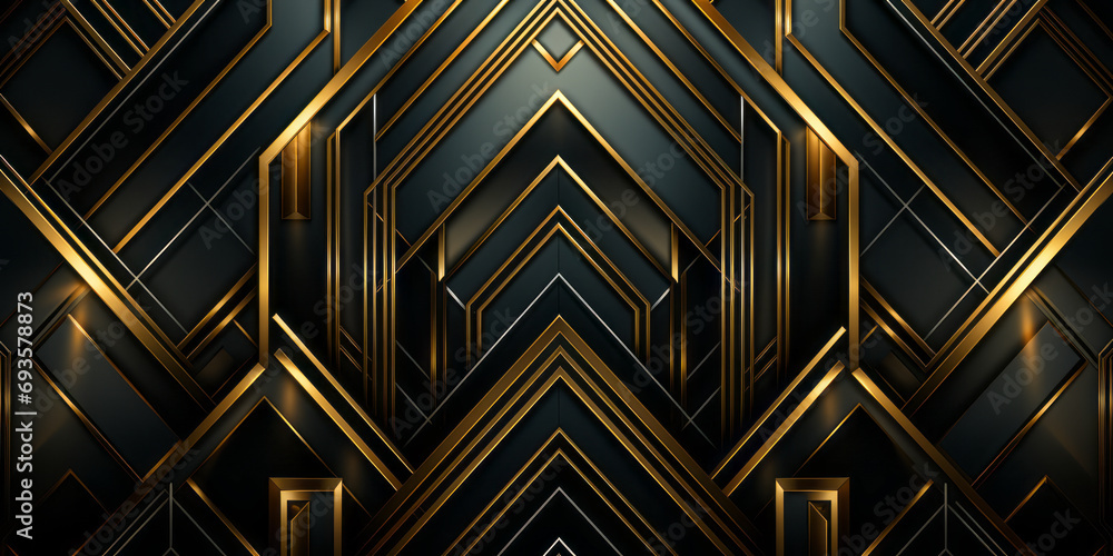 Elegant Geometric Pattern with Luxurious Gold Lines on a Black Art Deco Background for Sophisticated Design Use Elegant Geometric Pattern with Luxurious Gold Lines on a Black Art Deco Background for Sophisticated Design Use