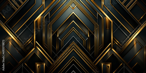 Elegant Geometric Pattern with Luxurious Gold Lines on a Black Art Deco Background for Sophisticated Design Use