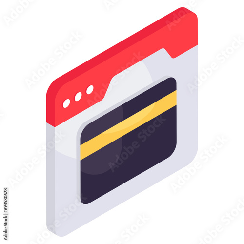     Card on webpage, icon of online card payment 