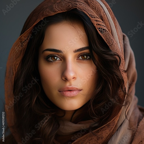 Portrait of a young woman with a captivating gaze, suitable for fashion and beauty industry © Made360