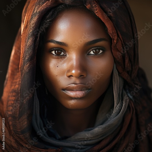 Portrait of a young African woman potentially used for cultural or beauty-related contexts photo