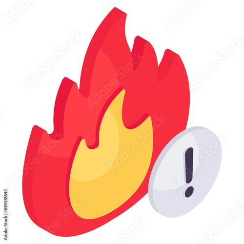 Conceptual isometric design icon of fire warning 