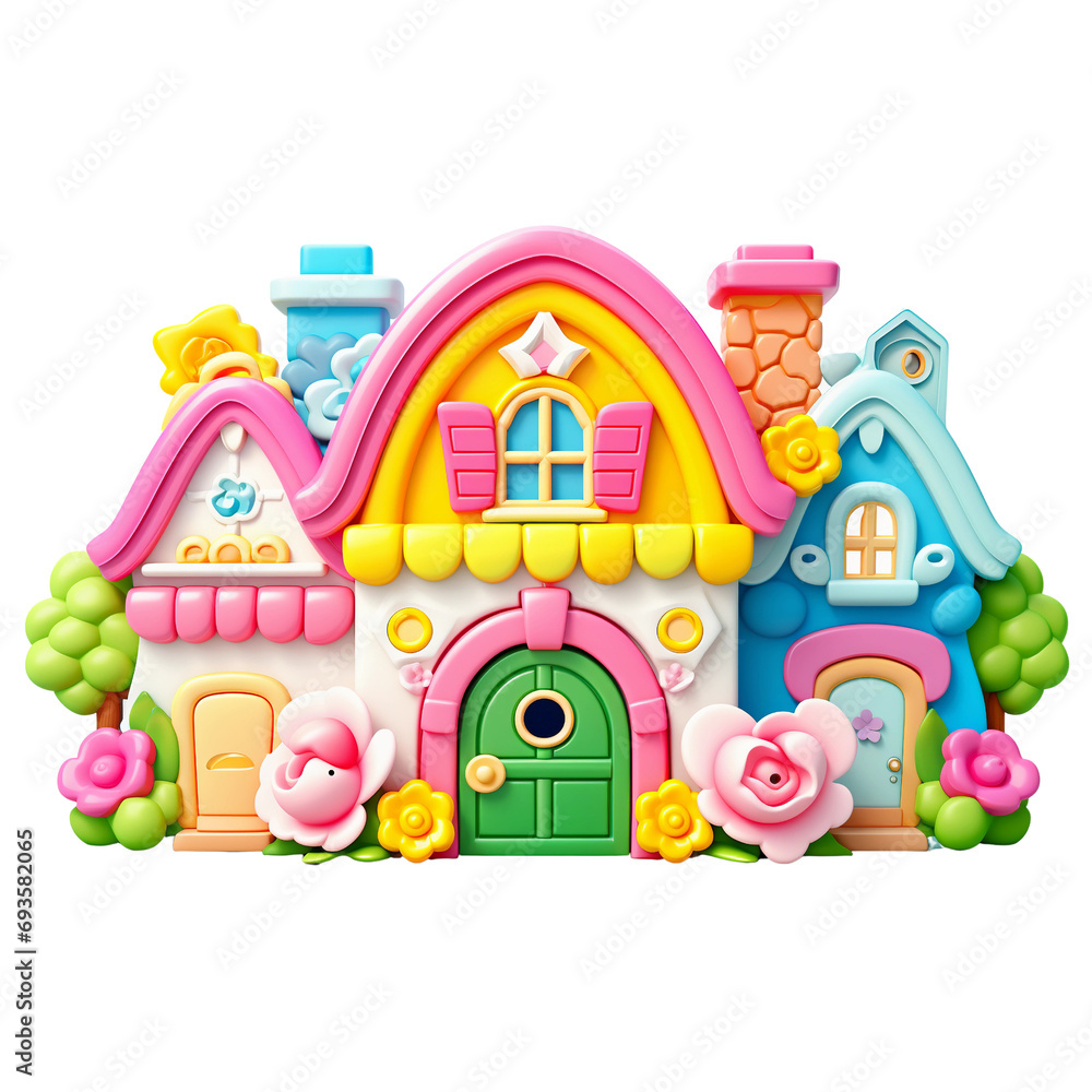 toy house. pastel colors. Digital art style. Children's illustration. PNG