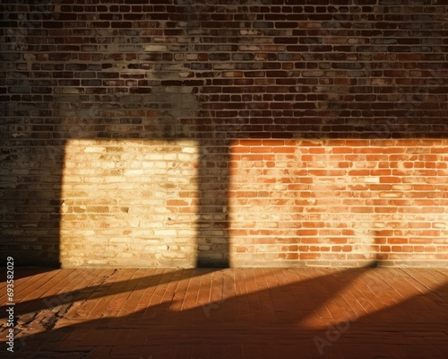 Brick wall with sunlight casting shadow patterns