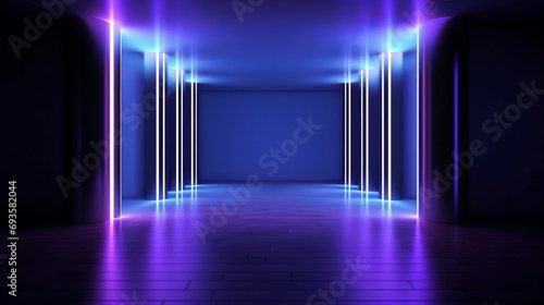 universal abstract futuristic background with built-in blue and purple neon lighting for product presentation