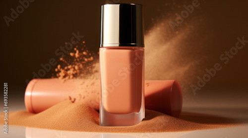 Foundation in a Peach Fuzz shade perfectly matched with a backdrop of powder, offering a seamless and natural-looking skin finish.
