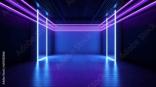 universal abstract futuristic background with built-in blue and purple neon lighting for product presentation