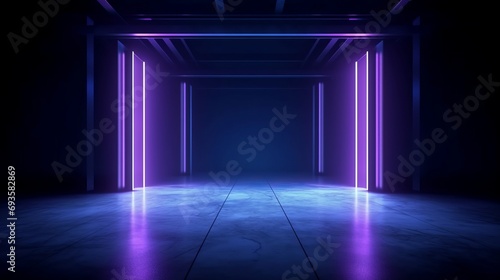 universal abstract futuristic background with built-in blue and purple neon lighting for product presentation