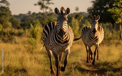 Zebras running in the wild suitable for nature and wildlife content