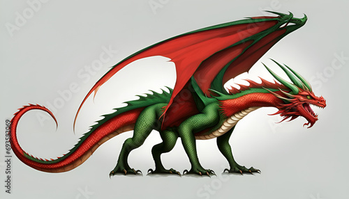 St. David’s Day Green Dragon With Red Large Wings ~ Created With Generatve AI. photo