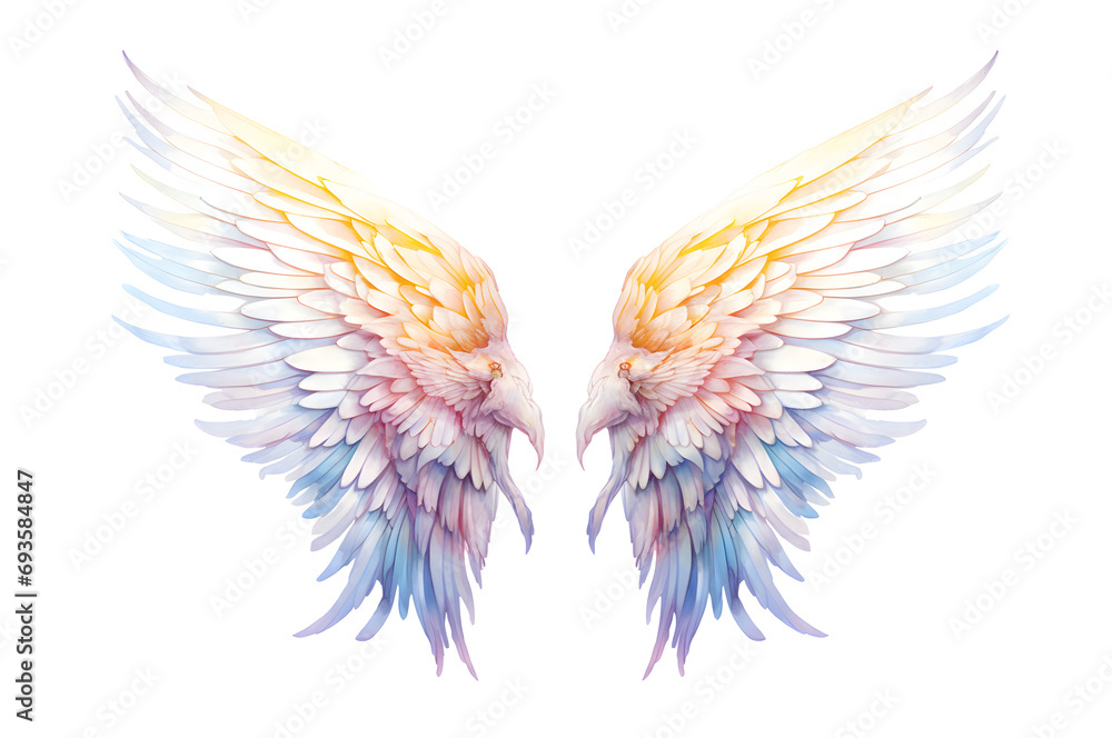 Beautiful magic watercolor angel wings isolated on white background Beautiful magic watercolor angel wings isolated on white background