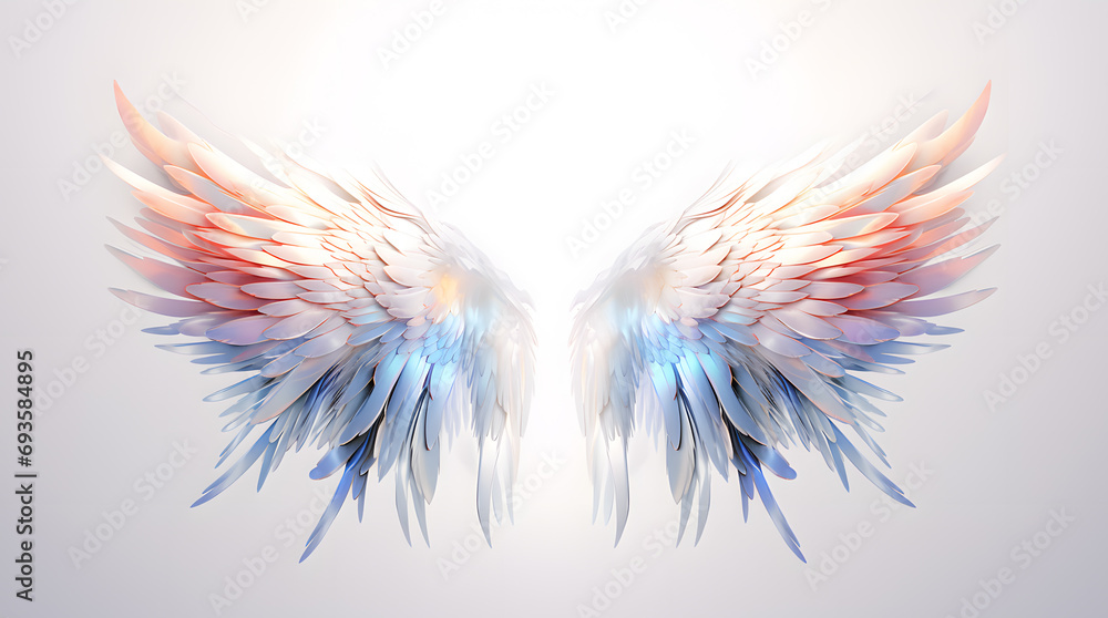 Beautiful magic watercolor angel wings isolated on white background - obrazy, fototapety, plakaty 