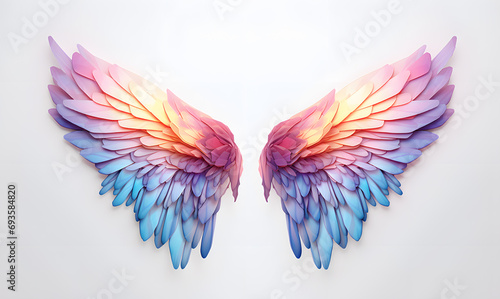 Beautiful magic watercolor angel wings isolated on white background photo