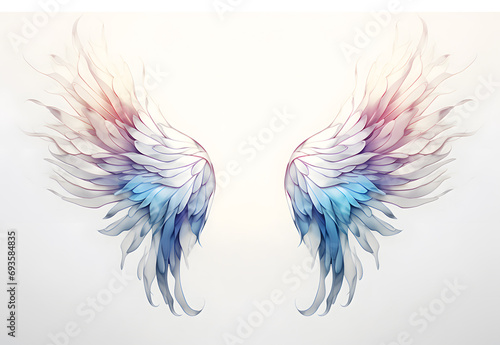 Beautiful magic watercolor angel wings isolated on white background