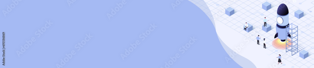 Obraz premium isometric banner illustration of start up business concept vector illustration with person