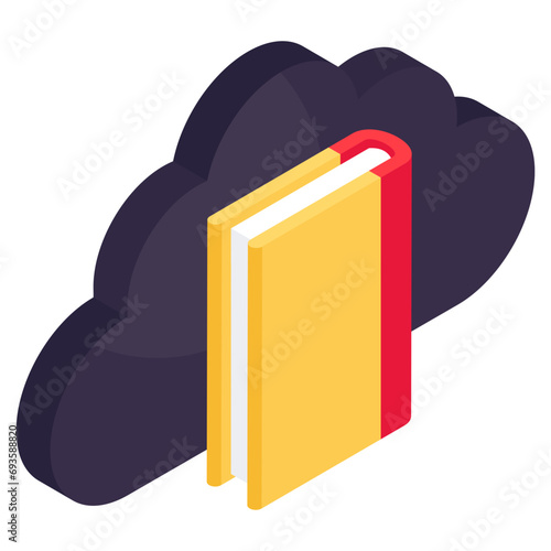 Vector design of cloud book, isometric icon 