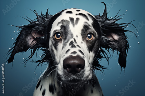 Un chien dalmatien mouillé jouant dans l'eau photo