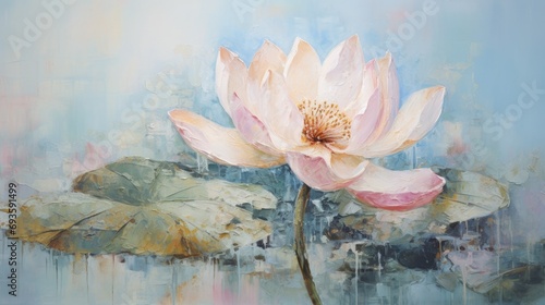 Acrylic painting of a lotus flower with texture. Generative AI © Deivison