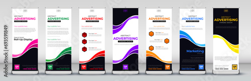 business roll up Banner Signboard Advertising standee Template set in red, green, blue, yellow, orange, purple, pink