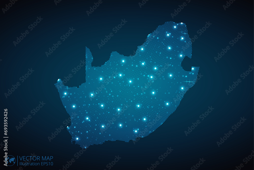Poster South Africa map radial dotted pattern in futuristic style ...