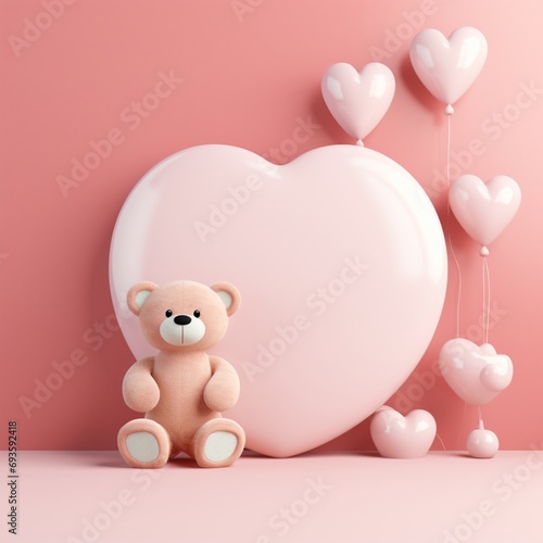 teddy bear with pink hearts on pink background
