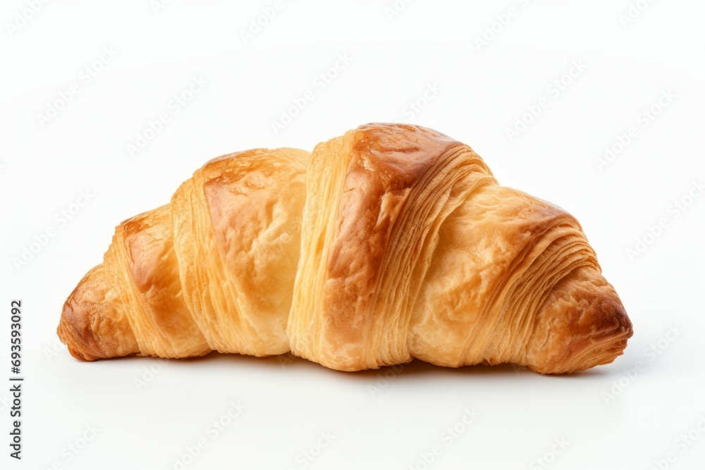 One croissant closeup, isolated on white background. One croissant closeup, isolated on white background.
