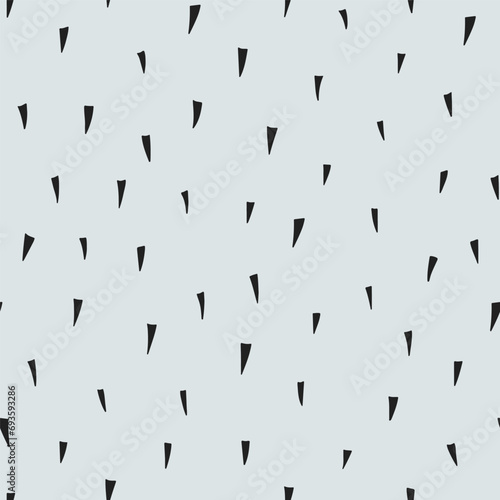 Black spiky triangles on a bluish grey background. Simple minimalistic thorn seamless pattern.