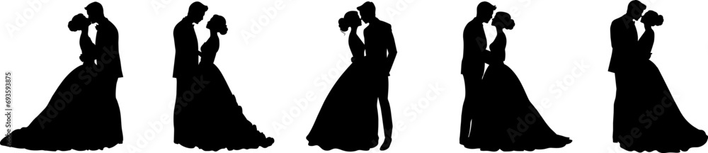 Vector silhouette couple man and woman in love black on white background.