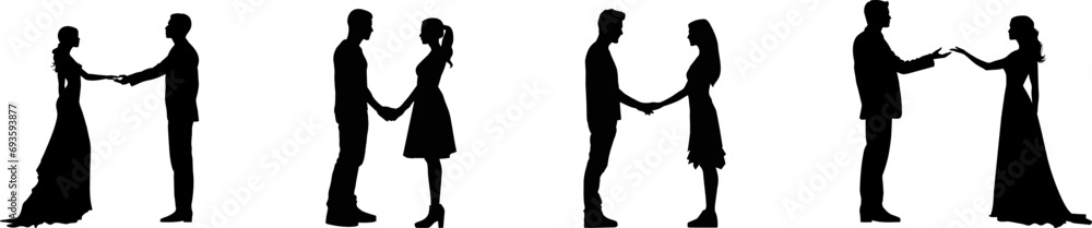 Vector silhouette couple man and woman in love black on white background