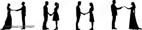 Vector silhouette couple man and woman in love black on white background