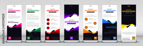 Modern abstract business roll up Banner Signboard Advertising standee Template set in red, green, blue, yellow, orange, purple, pink
