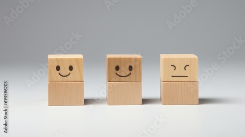 Wooden blocks with a happy face, digital illustration. Generative AI