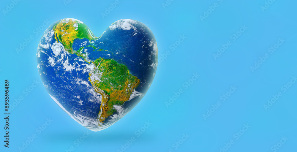 Earth in the Shape of a Heart, Ecology and Environment Concept, Elements of this image furnished by NASA on Blue Background