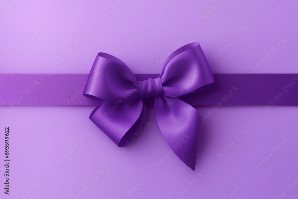 Illustration of a purple ribbon bow, purple background. Generative AI Illustration of a purple ribbon bow, purple background. Generative AI