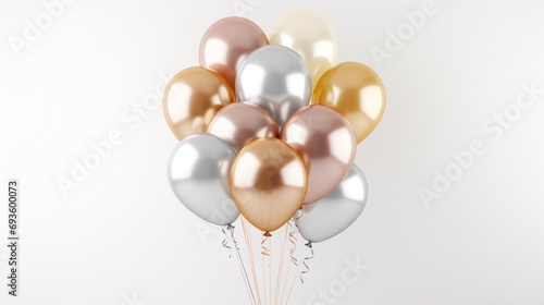 An elegant balloon celebration mockup featuring a collection of metallic balloons in gold, silver, and rose gold colors, adding a touch of sophistication to any festive occasion.