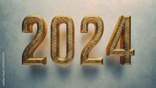 Jahr 2024 Text Schrift 3D Buchstaben Typografie Neujahr
