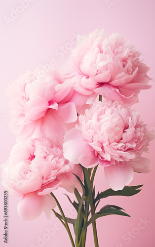 Bouquet of stylish peonies close-up. Pink peony flowers. Close-up of flower petals. Floral greeting card or wallpaper. Delicate abstract floral pastel background. Greeting card. Generated AI