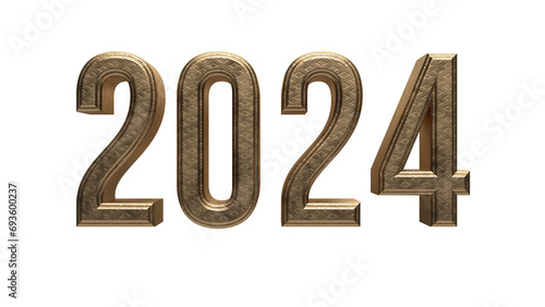 Jahr 2024 Text Schrift 3D Buchstaben Typografie Neujahr transparenter Hintergrund