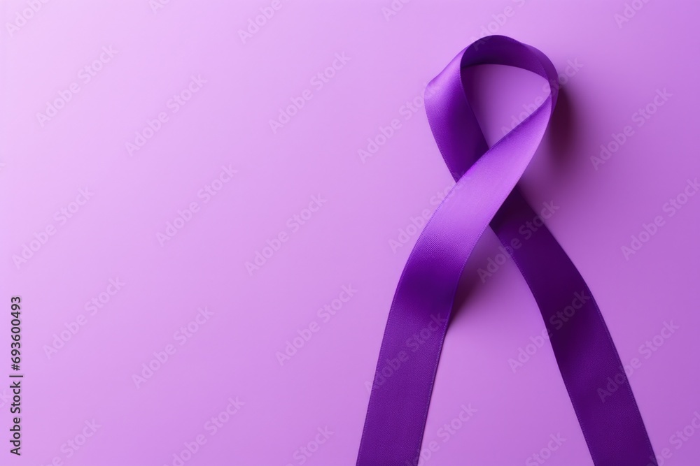 Illustration of a purple ribbon, symbol of breast cancer awareness, World Cancer Day. Generative AI Illustration of a purple ribbon, symbol of breast cancer awareness, World Cancer Day. Generative AI