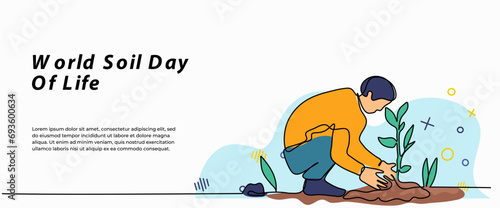 World Soil Day Of Life vector illustration. Modern flat in continuous line style.