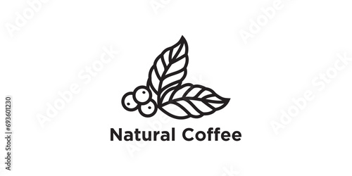 simple badge of coffee beans with beans and leaf branch natural line stamp vector logo icon design in hipster vintage modern style photo